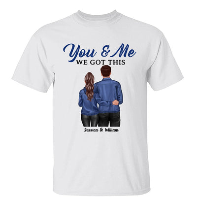 Denim Back View Couple Standing Hugging Personalized Shirt
