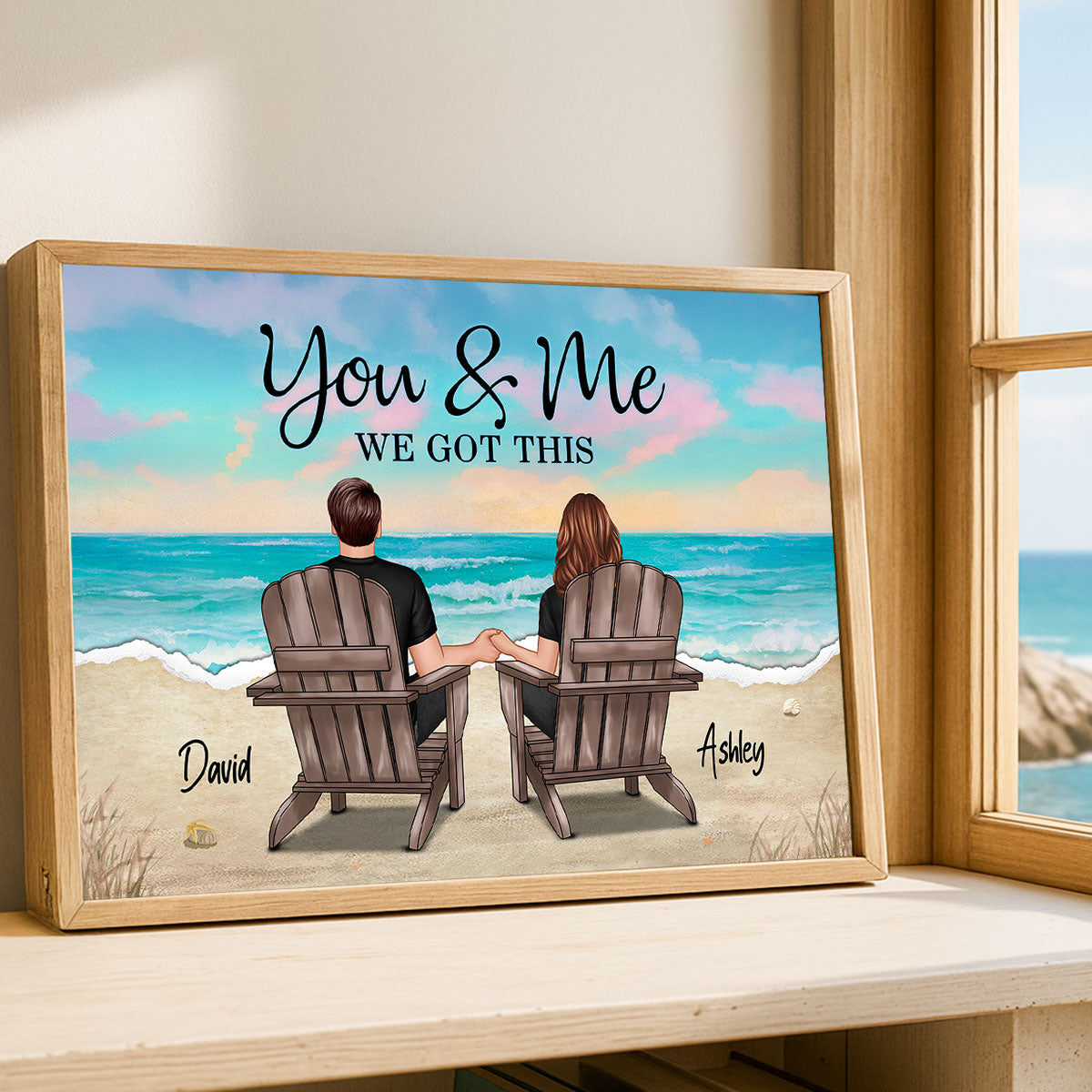 Torn Paper Patterned Couple Beach Landscape Personalized Poster