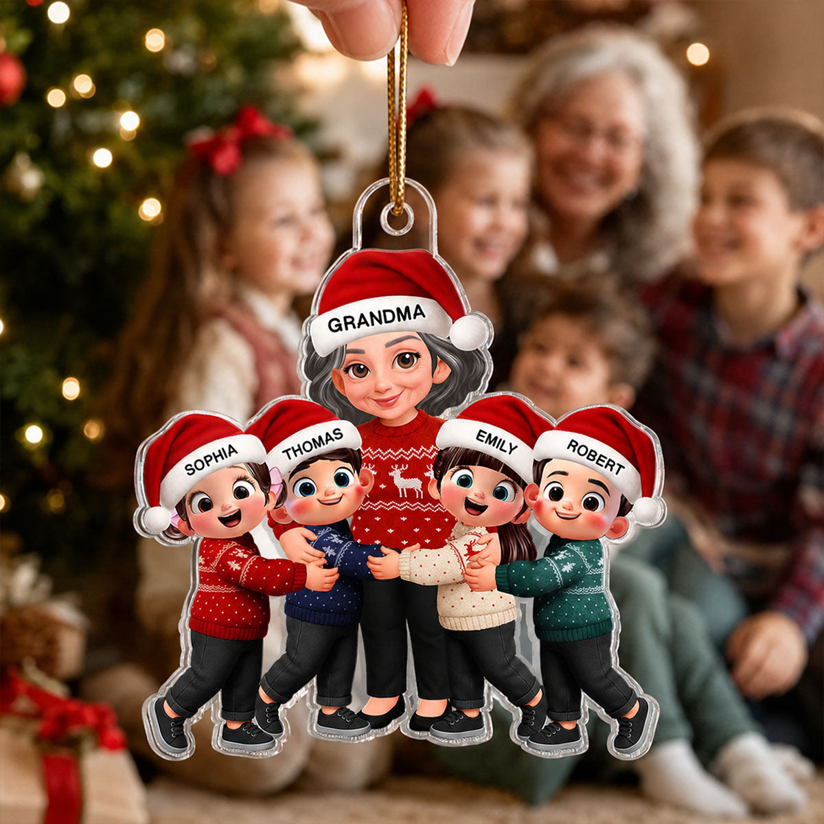 Endless Love Christmas Grandma Hugging Grandkids - Personalized Acrylic Ornament - Gift For Grandma, Grandkids