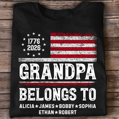 Proud American Grandpa Custom Kids Names Nation Flag American 250th Anniversary - Personalized Shirt - Father's Day Gift For Dad, Grandpa