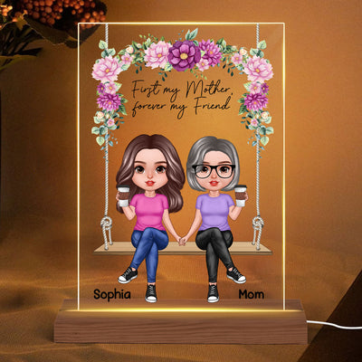 Realistic Mother Daughters Sitting On Floral Swing Personalized Acrylic LED Night Light