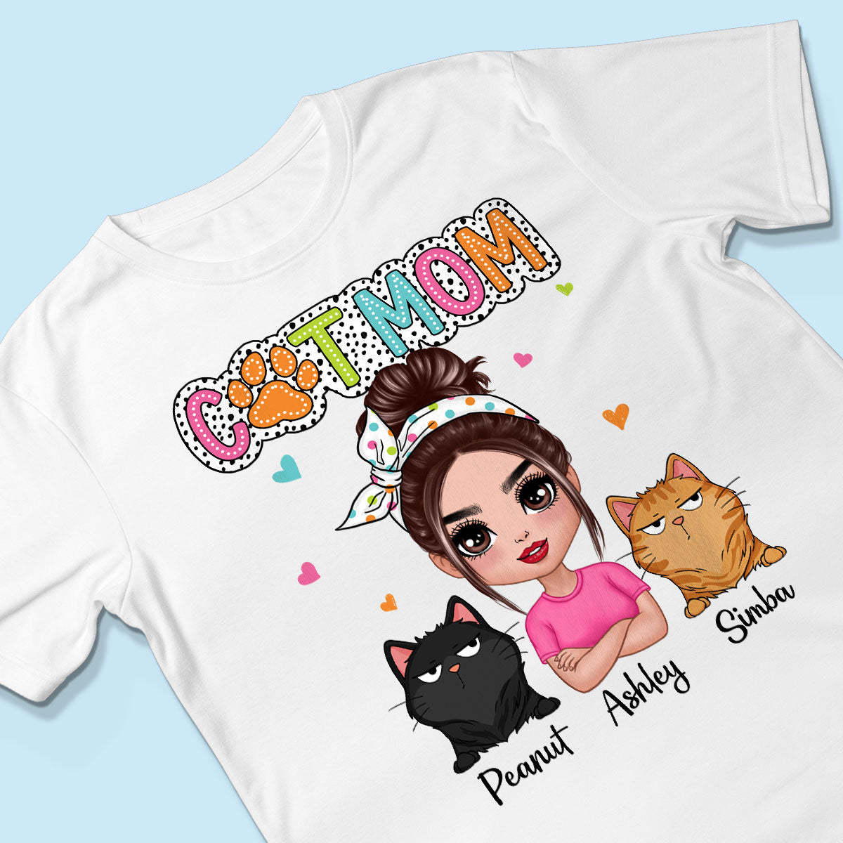 Cat Mom Summer Vibe Dots Sassy Woman & Cute Cats Personalized Shirt