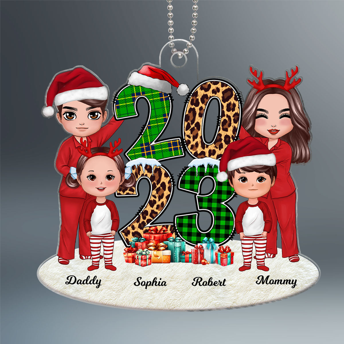 Family Stacked 2023 Christmas Tree Personalized Acrylic Ornament