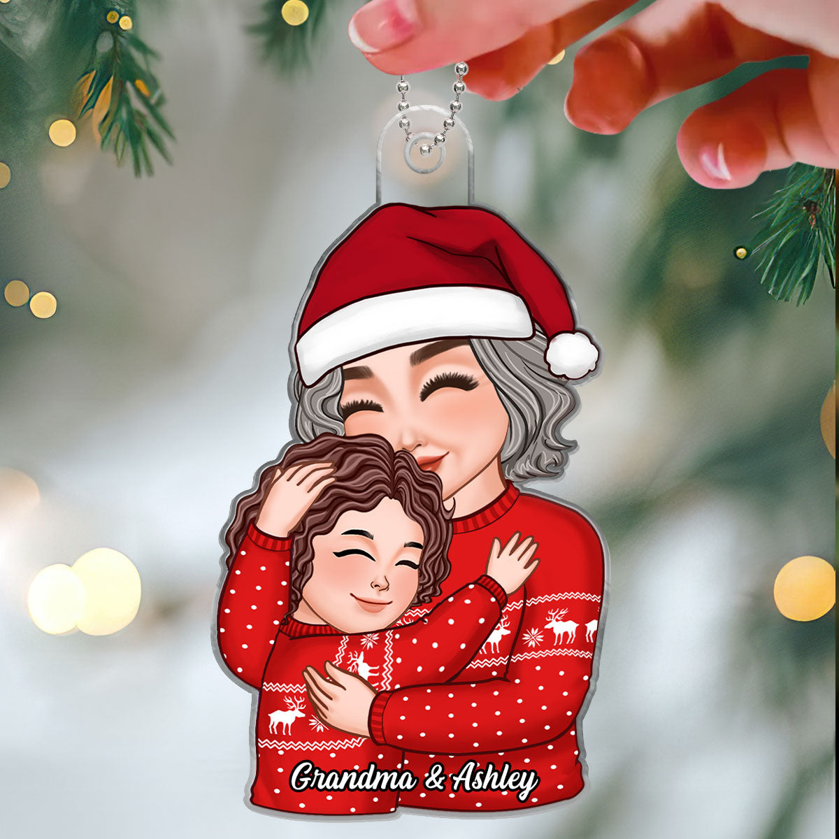 Grandma & Grandkid Hugging Cuddling Christmas Gift For Granddaughter Grandson Personalized Acrylic Ornament