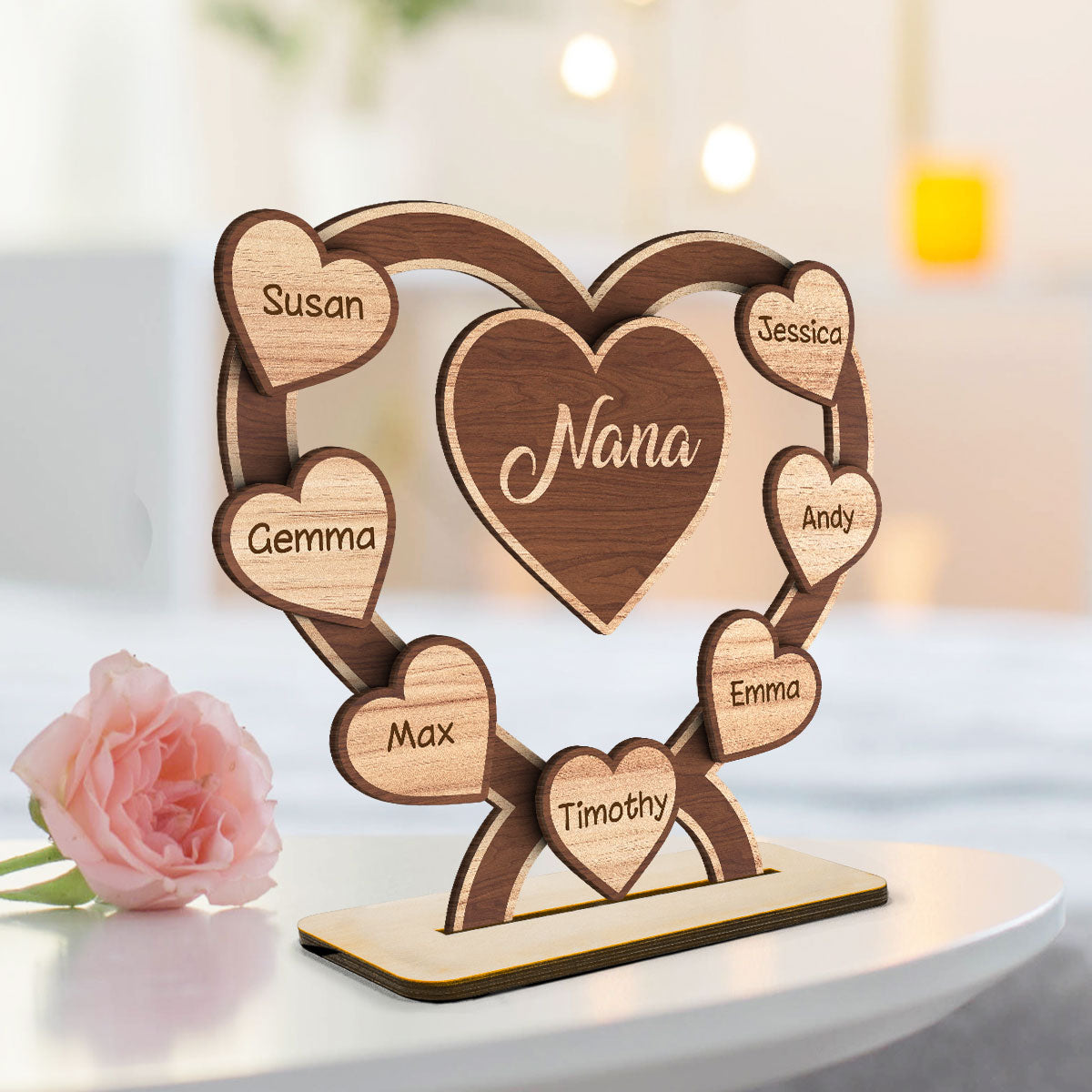 Grandma Mom Hearts Personalized 2-Layered Standing Wooden Plaque, Gift