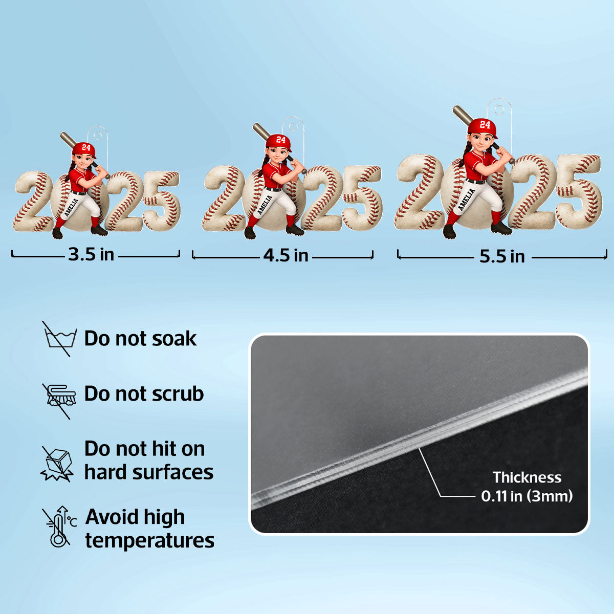 Baseball Player 3D Effect 2025 - Personalized Acrylic Ornament - Christmas Gift For Teen Boy Girl Daugter Son