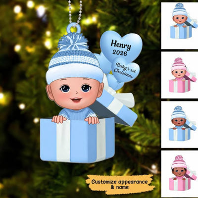 Baby First Christmas Gift Box Personalized Acrylic Ornament