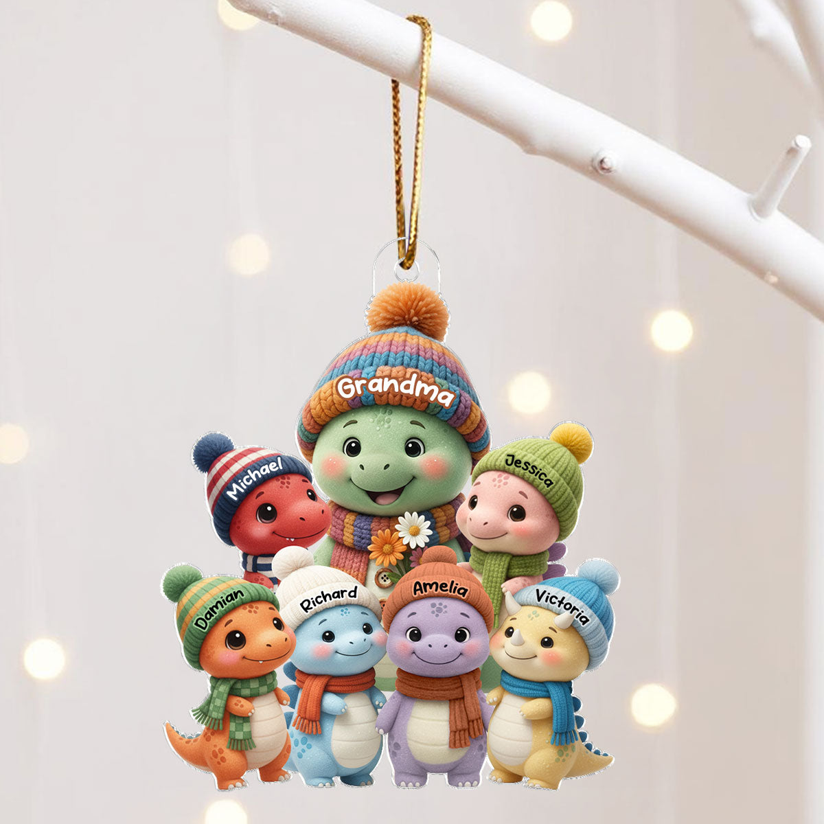Cute Dinosaur Grandma & Grandkids - Personalized Acrylic Ornament - Christmas Gift for Grandma