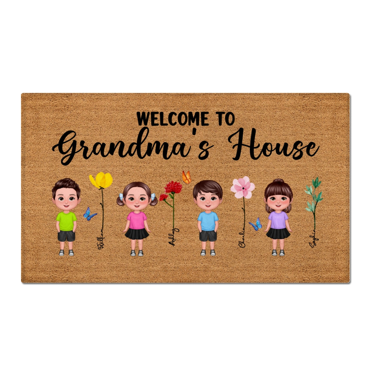 Welcome To Grandma Grandpa Grandparents House Grandkids Standing Watercolor Flowers Personalized Doormat