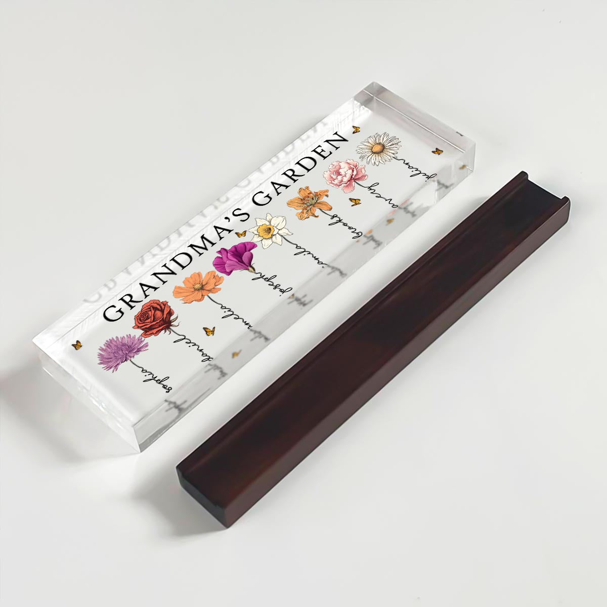 Grandma‘s Garden Love Grows Here Birth Month Flower Personalized Acrylic Desk Name Plate, Gift For Grandma, Mom