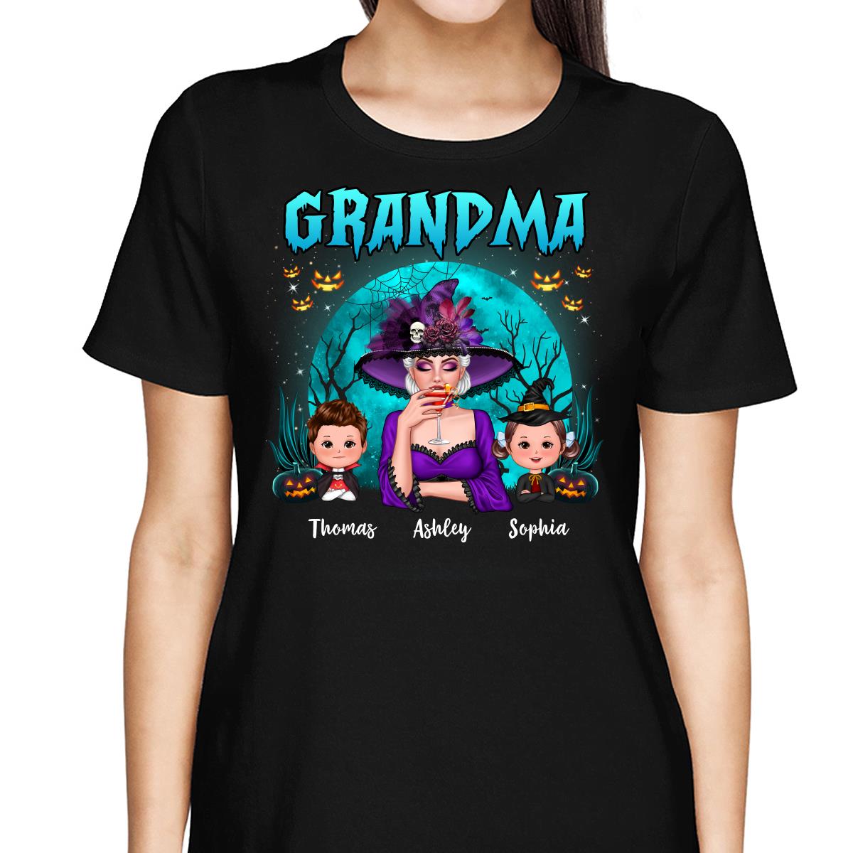 Halloween Grandma Mom Kids Teal Moon Personalized Shirt
