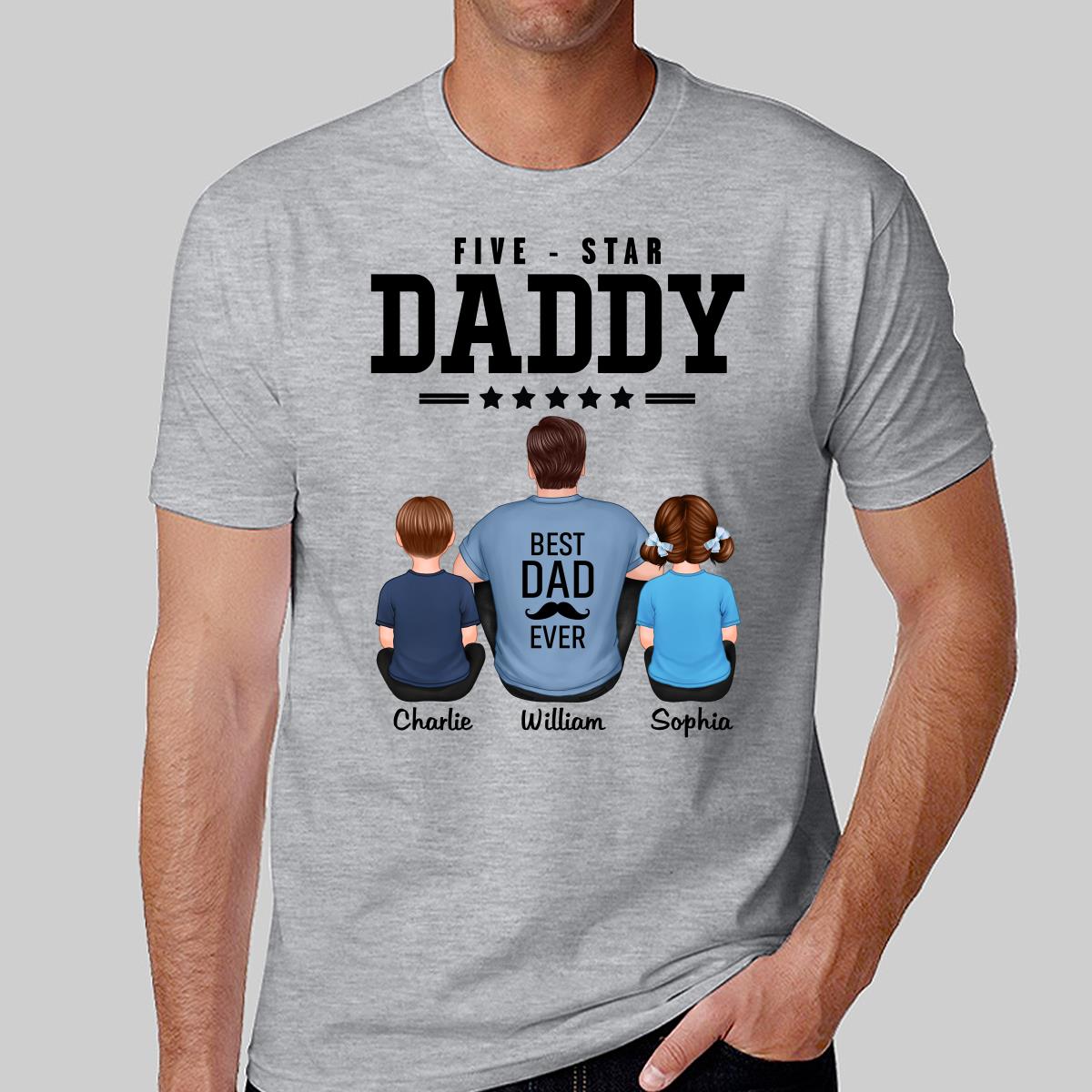Five Star Dad Grandpa Back View Sitting Personalized Shirt