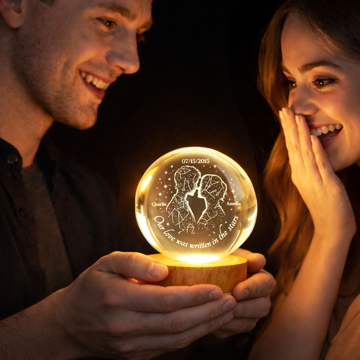 Our Love Was Written in the Stars Custom Star Map by Date - Personalized Crystal Ball LED Night Light - Heartfelt Valentine's Day Gift for Her, for Him