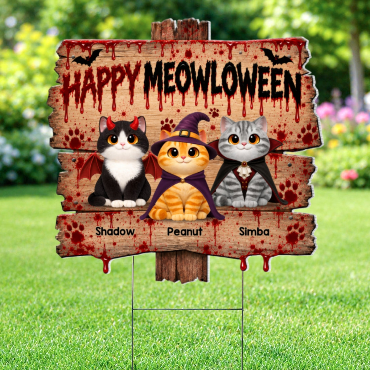 Happy Meowloween Spooky Cats - Personalized Yard Sign - Halloween Decor For Cat Lovers