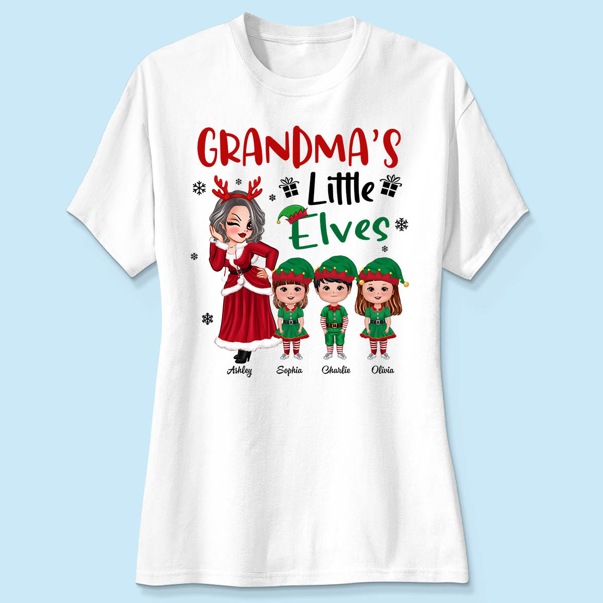 Christmas Pretty Grandma Mom Little Elves Doll Kids Personalized Shirt