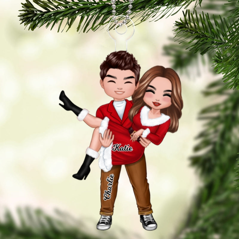 Doll Couple Man Holding Woman Christmas Gift For Him For Her Personalized Acrylic Ornament