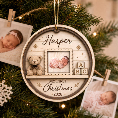 Baby's First Christmas Custom Photo Mini Nursery Shelf - Personalized 2-Layered Wooden Ornament - Baby's 1st Christmas Keepsake