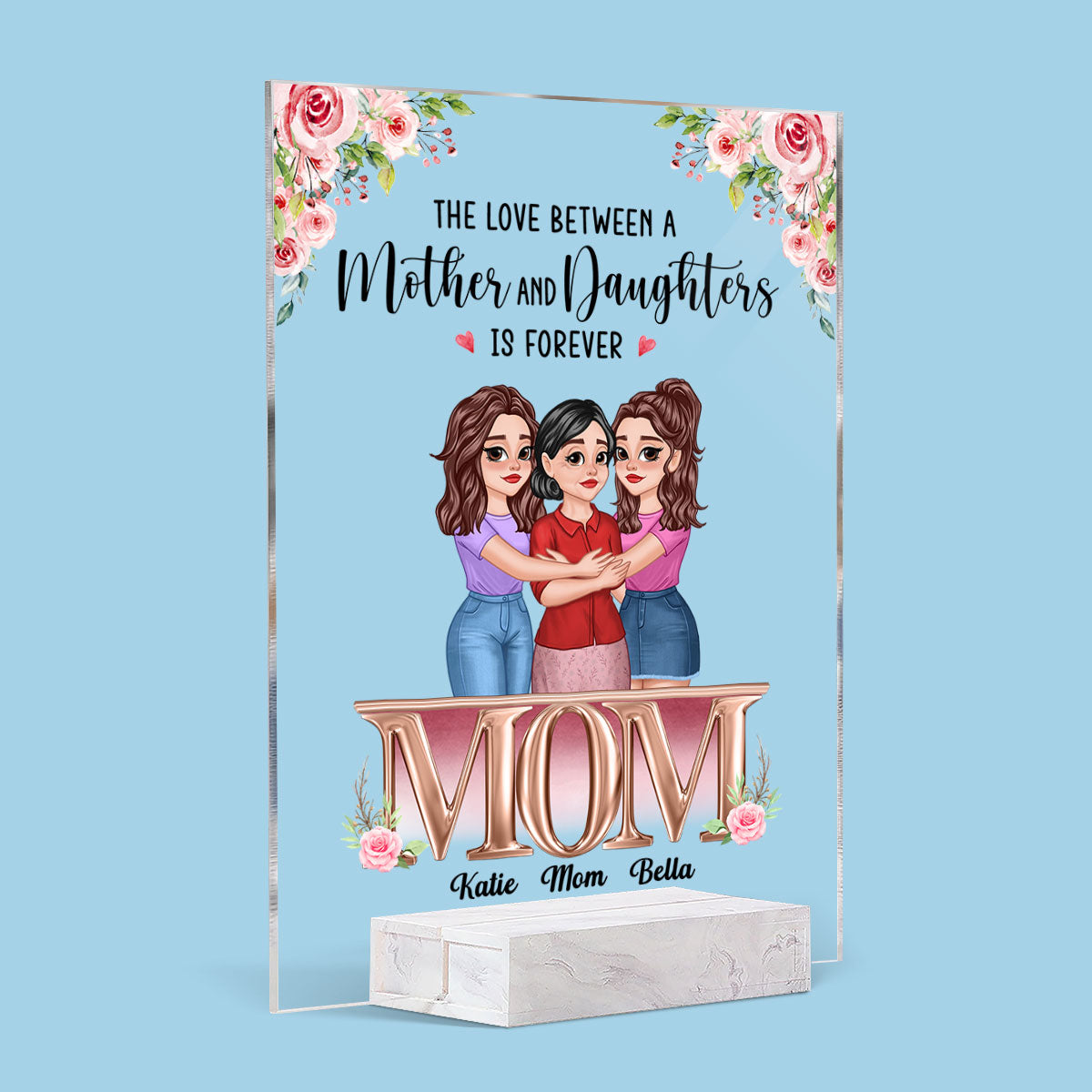 Hugging Cartoon Mom Daughter Best Friends Forever Personalized Acrylic Plaque