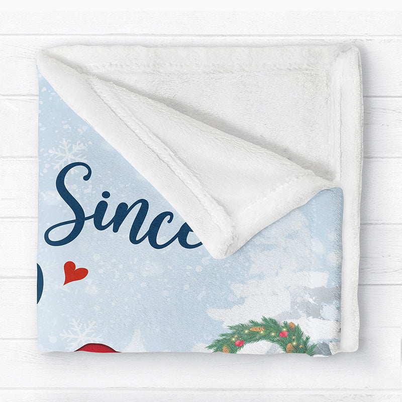 Christmas Doll Couple Sitting Gift For Him For Her Personalized Fleece Blanket