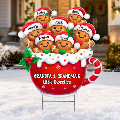 Christmas Gingerbread Grandpa Grandma Little Sweeties - Personalized Yard Sign - Christmas Decor For Grandparents