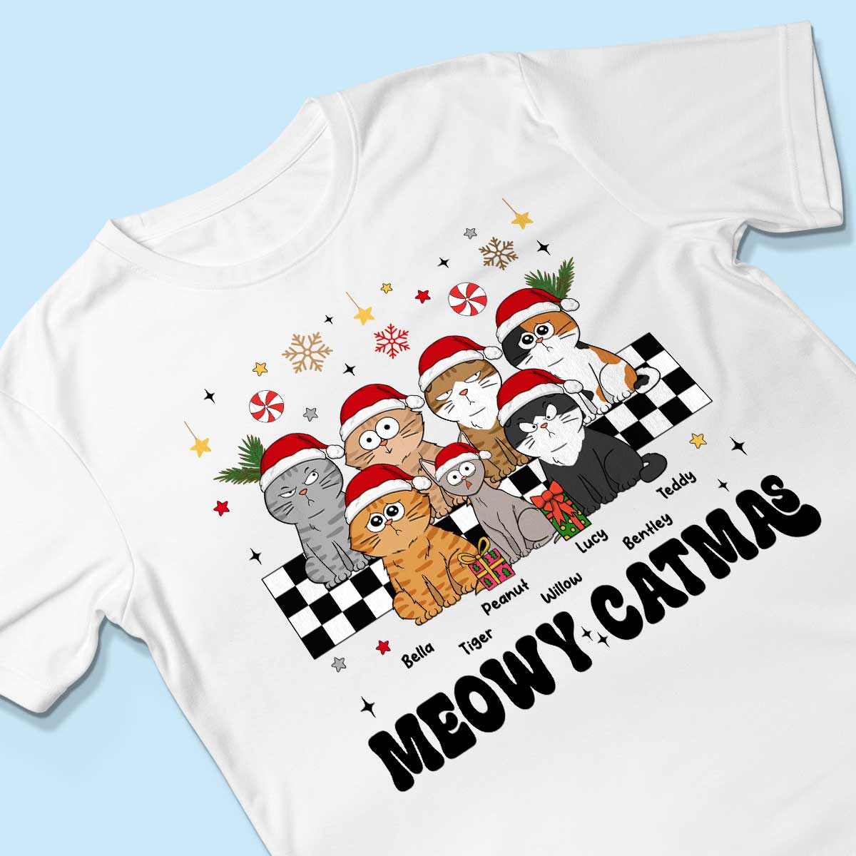 Meowy Catmas Cat Mom Vintage Style Personalized Christmas Shirt