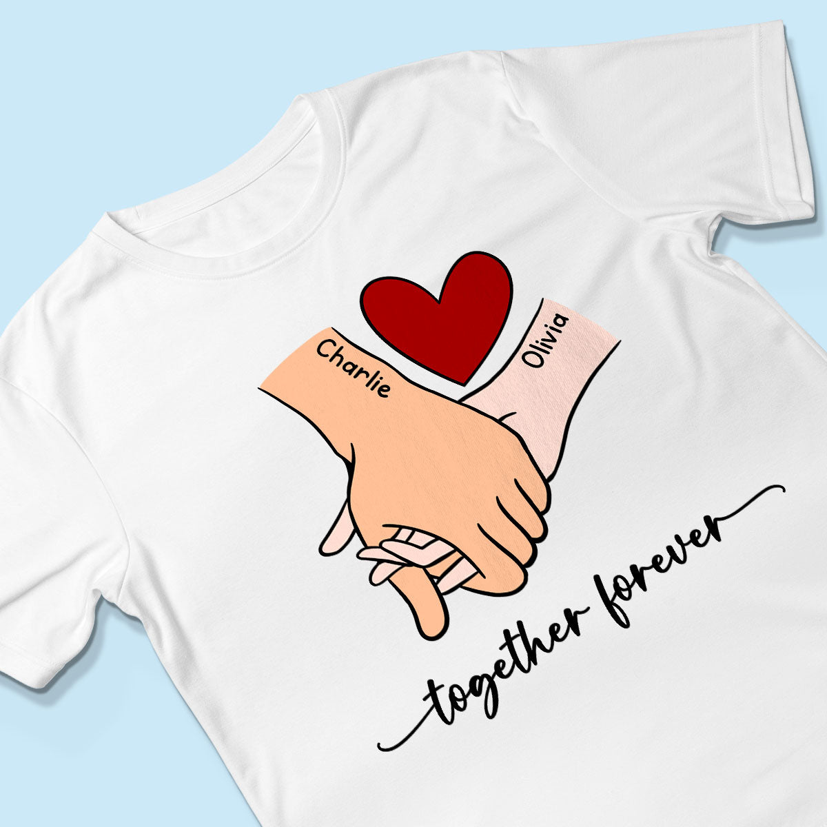 Personalized Couple Holding Hands Red Heart Shirt,  Gift, Anniversary Gift for Him for Her