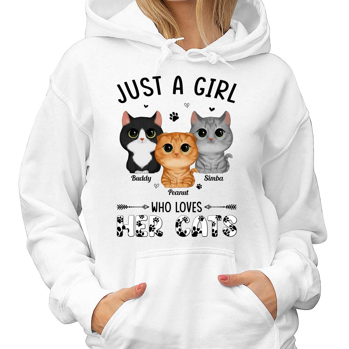Just A Girl Who Loves Watercolor Cute Cats Paws Pattern Personalized Shirt