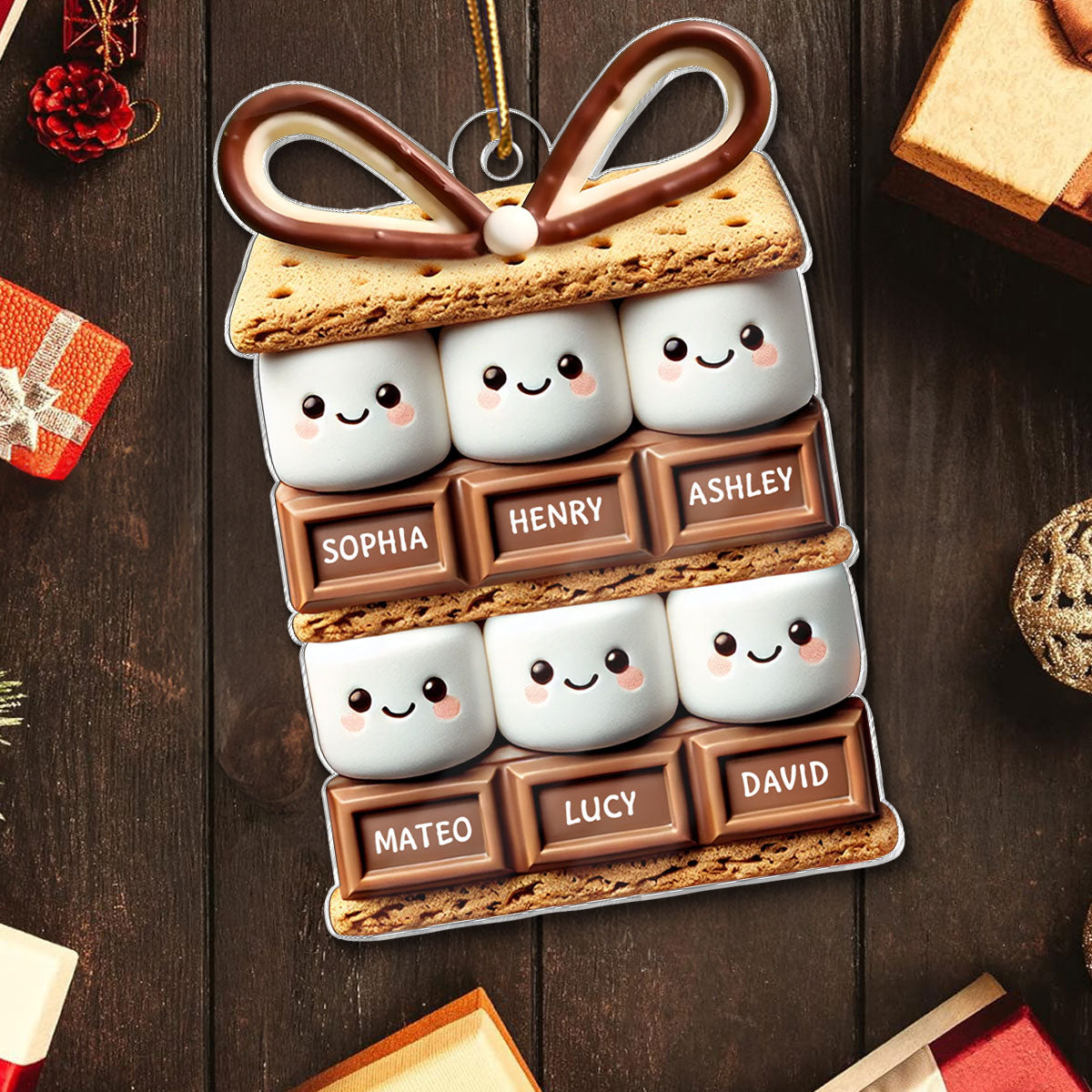 Funny Cute Christmas Family S'more Cake Personalized Acrylic Ornament