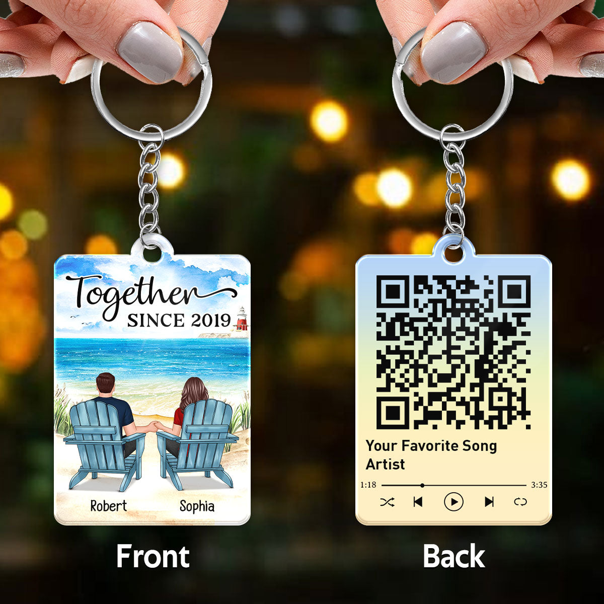 Couple Back View At Beach Favorite Song Scannable QR Code Personalized Acrylic Keychain