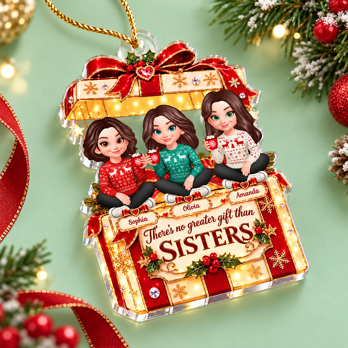 No Greater Gift than Sisters - Personalized Acrylic Ornament - Christmas Gift for Sisters, Siblings, Best Friends