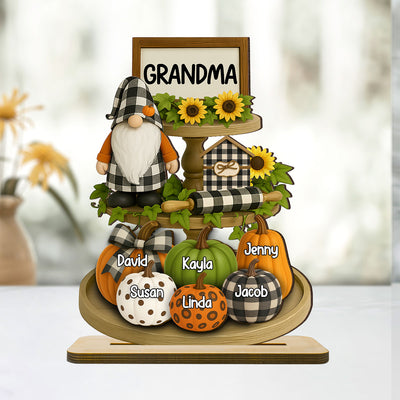 Grandma Mom Fall Season Tiered Tray 3D Effect Personalized Standing Wooden Plaque