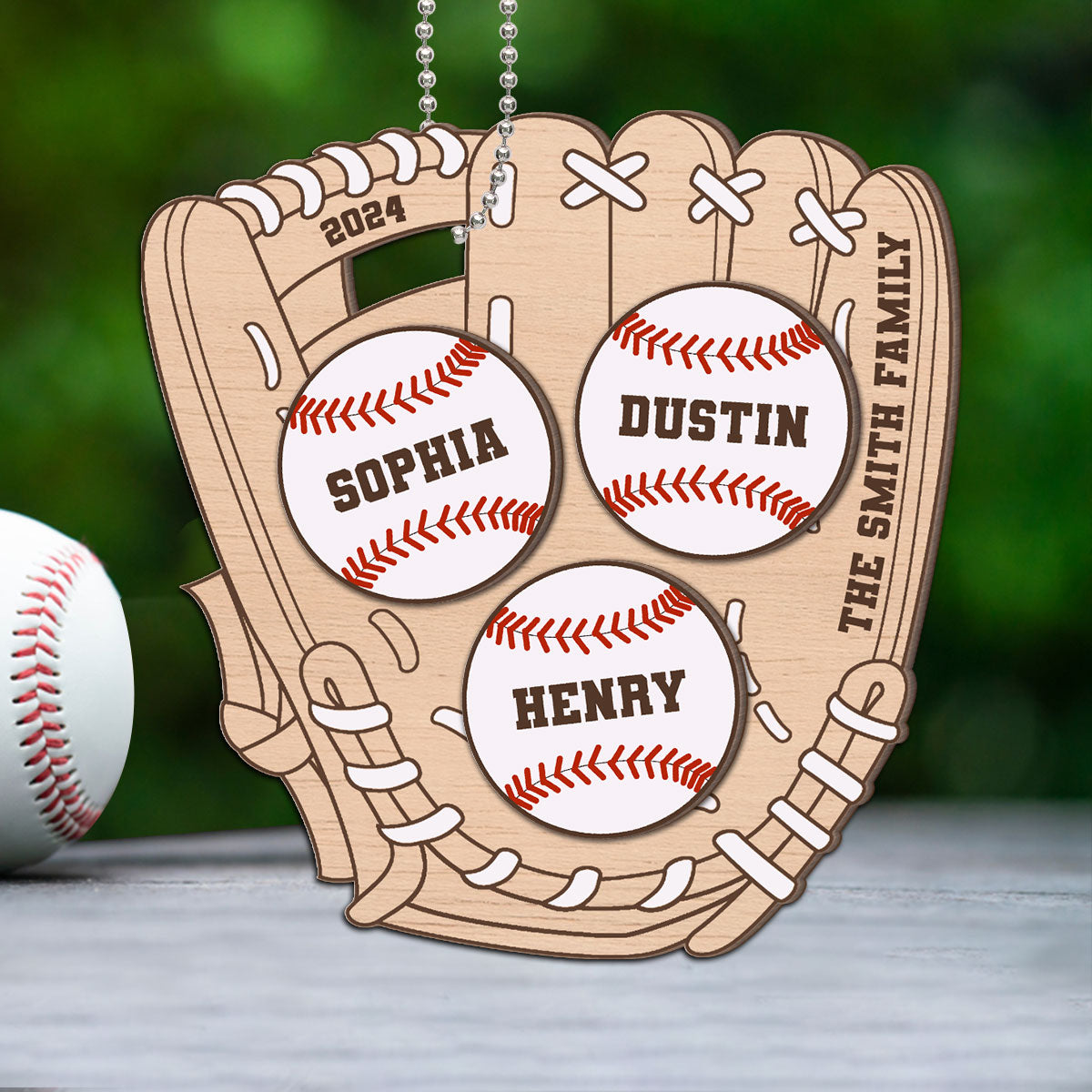 Family Baseball Globe Sport Personalized 2-Layer Wooden Ornament