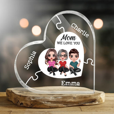 Mom We Love You Puzzle Heart Personalized Acrylic Heart Plaque