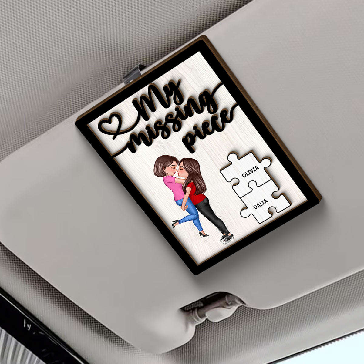 Couple My Missing Piece Personalized Car Visor Clip, Gift For Him, Gift For Her