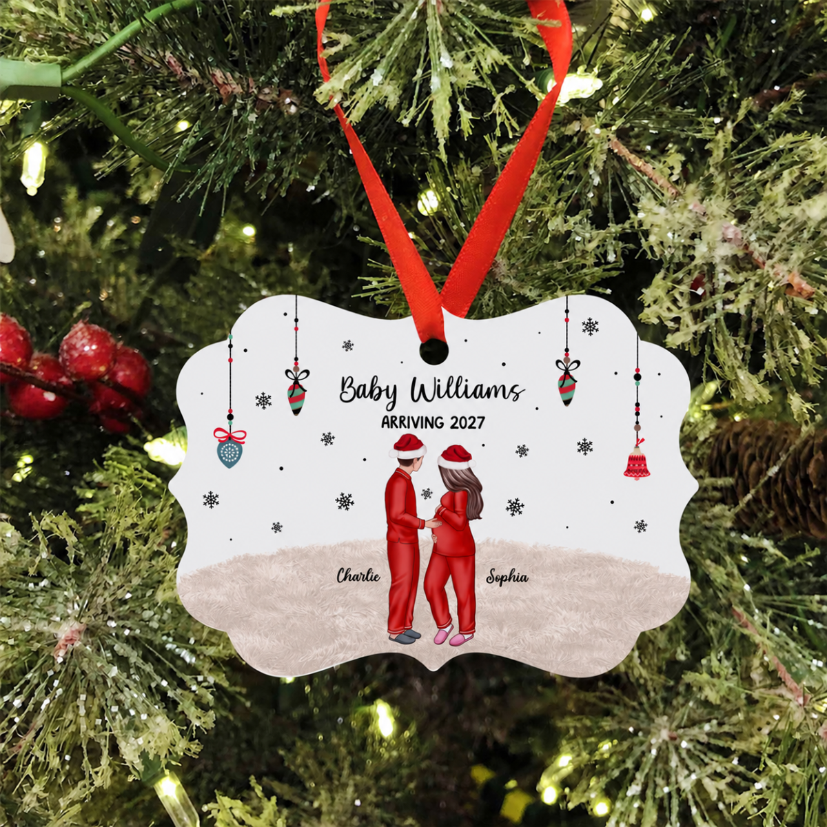 Personalized Pregnancy Ornament, Expecting Family Christmas Personalized Aluminum Ornament, New Mom Christmas Gift