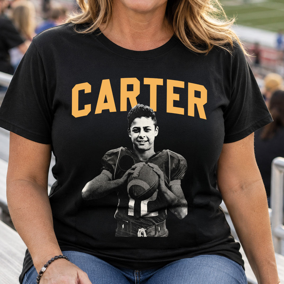 Custom Photo Retro Vintage Portrait - Personalized Shirt - Trendy Fall Tee for Football Mom