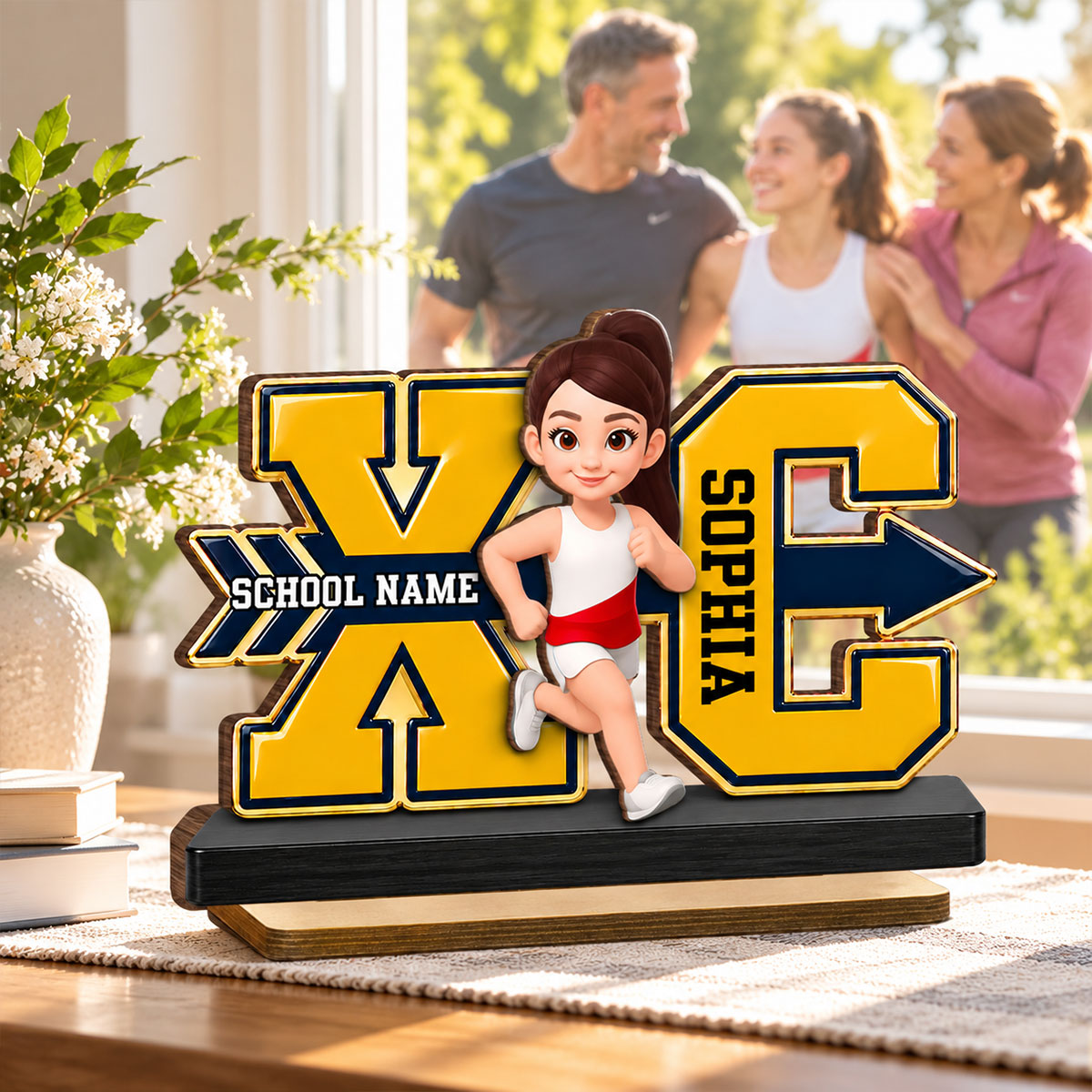 Cross Country For Boy Girl - Personalized 2-Layered Wooden Plaque - High school Runner Keepsake, Custom Running Christmas Gift For Runner Granddaughter, Grandson, Daughter, Son