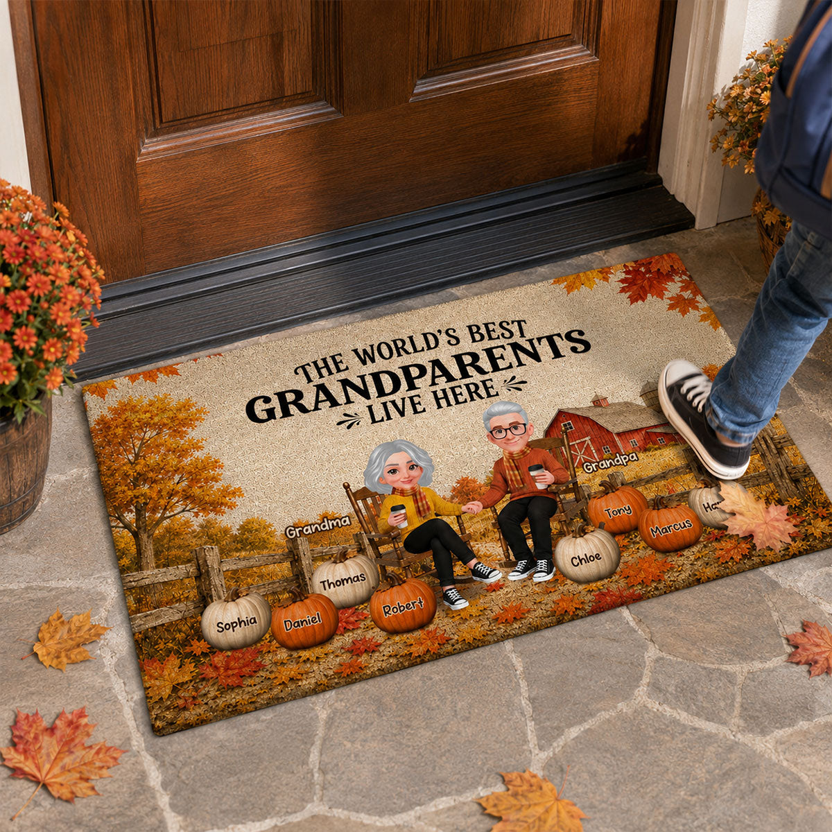 Trending Fall Season Cozy Warm Farmhouse Style - Personalized Doormat - Fall Decor For Grandparents