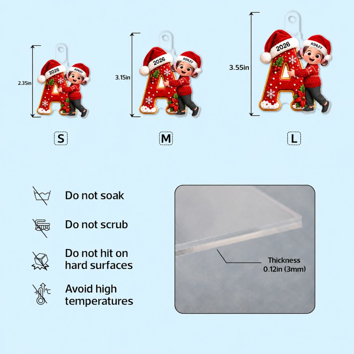 Joyful Christmas Letter Hug - Personalized Acrylic Keychain - Gift For Boys, Girls, Grandkids