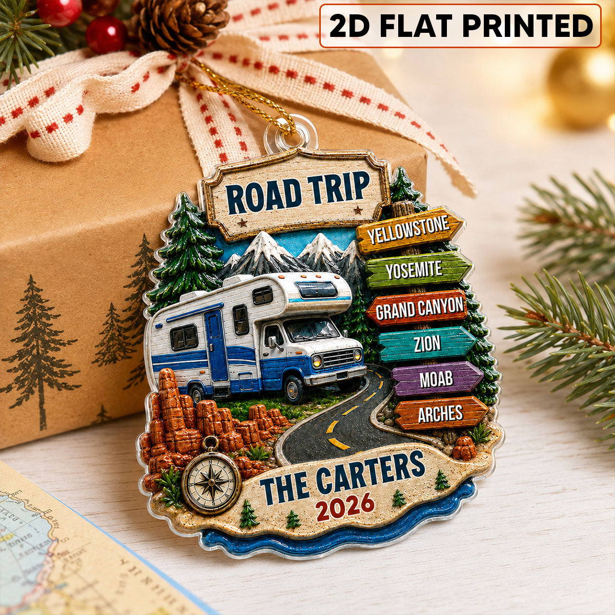 Trending Road Trip Travel Adventure - Personalized Acrylic Ornament - Vacation Gifts For Couple, Family