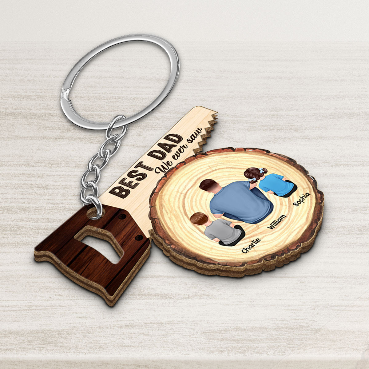 Best Dad We Ever Saw Personalized Wooden Keychain