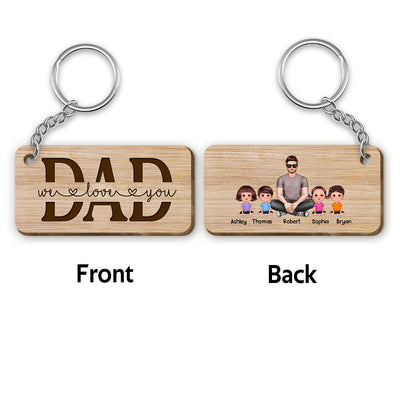 Best Dad Ever Realistic Man Sitting & Doll Kids Personalized Wooden Keychain