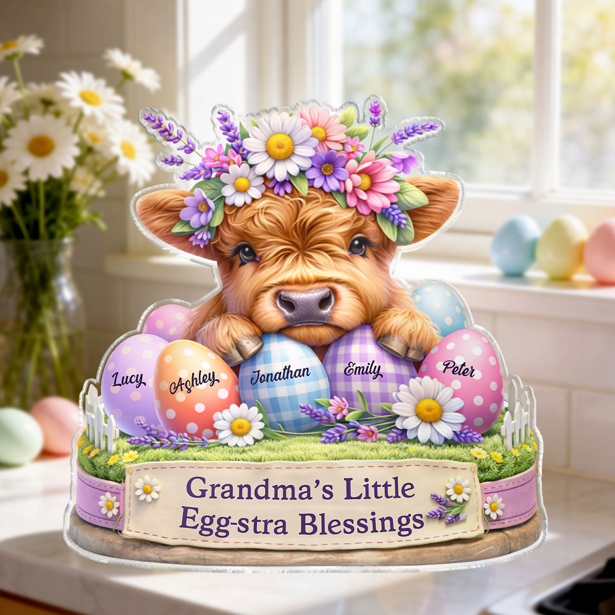 Grandma’s Little Egg-stra Blessings - Personalized Acrylic Block Plaque - Gift For Grandma, Easter Home Decoration