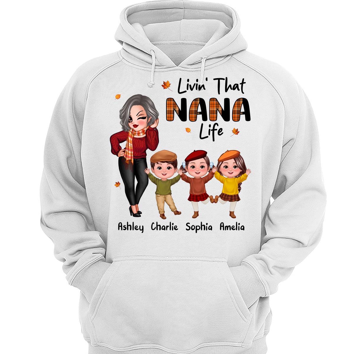 Livin‘ That Grandma Life Fall Season Woman & Happy Kids Personalized Shirt
