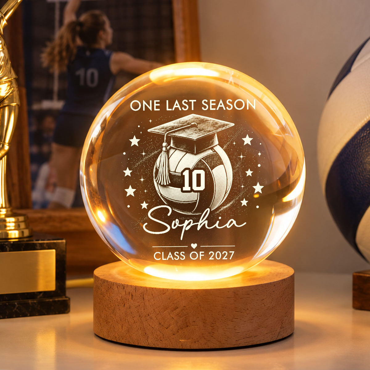 Senior Volleyball Player Graduation - Personalized Crystal Ball LED Night Light - Christmas Gift For Volleyball Players Senior, Granddaughter, Grandson, Daughter, Son