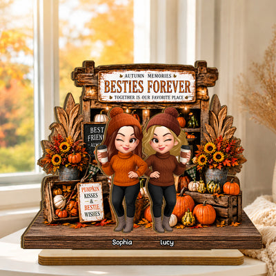 Rustic Pumpkin Patch Farm Besties - Personalized 2-Layered Wooden Plaque - Fall Season Gift For Besties