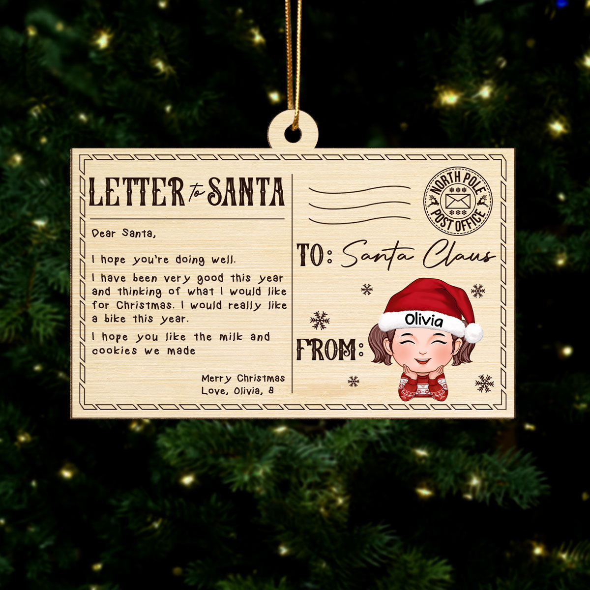 Letter To Santa From Kid Christmas Personalized Wooden Ornament, Child's Handwriting