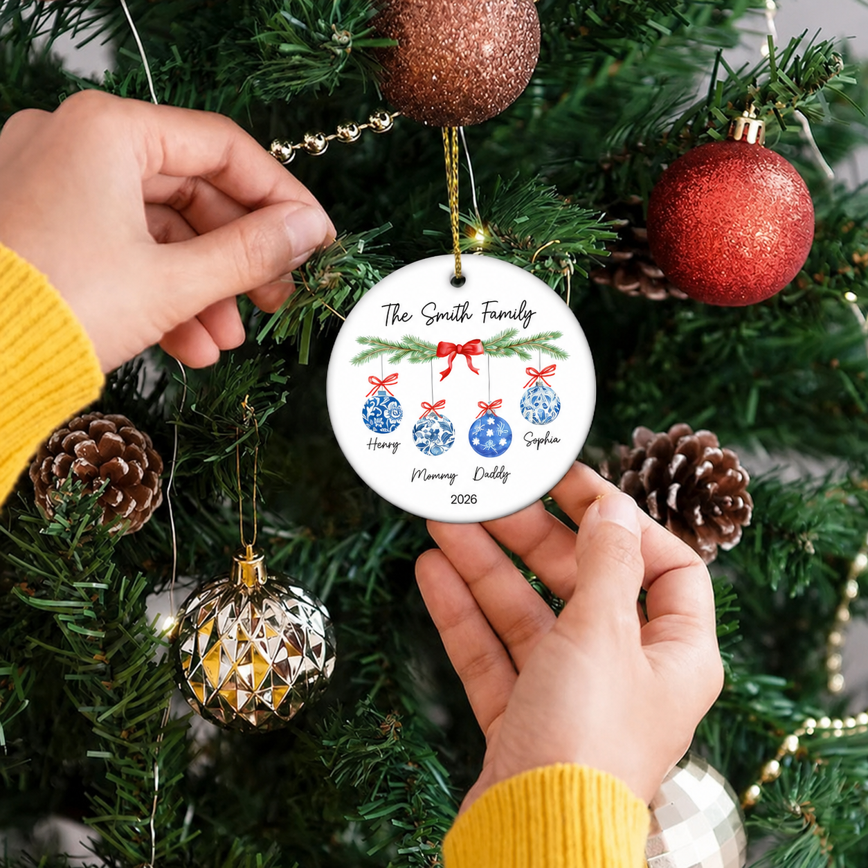 Family Chinoiserie Christmas Ornaments - Personalized Ceramic Ornament - Christmas Gift for Family