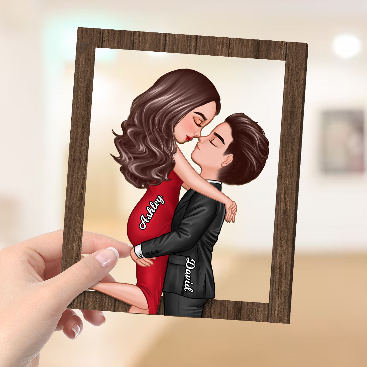 Couple Hugging Kissing Frame Personalized 2-layer Wooden Plaque, Gift For Him, For Her