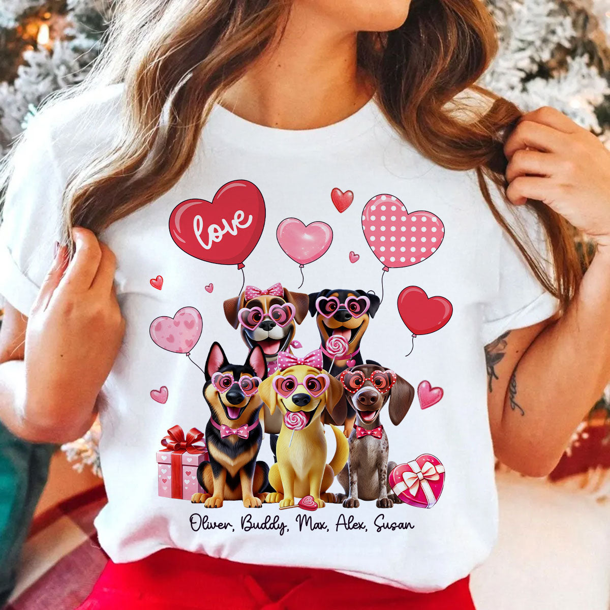 Personalized  Heart Balloon Shirt For Dog Mom, 3D Cute Dogs